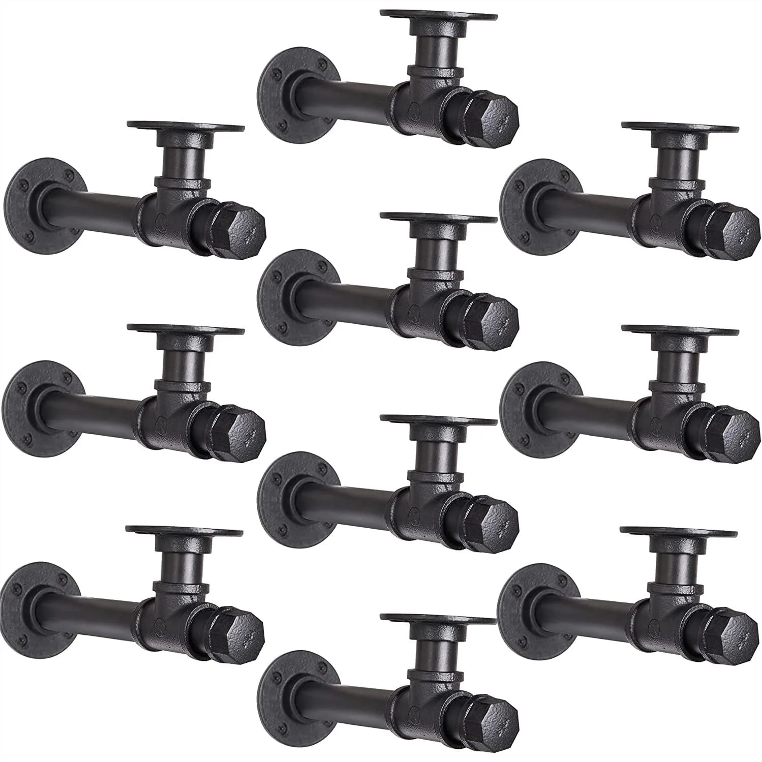 

Pipe Shelf Brackets 6.7 inch 10 Packs, Industrial Iron DIY L Bracket for Wood Floating Shelves, Rustic Home Decor with Hardware