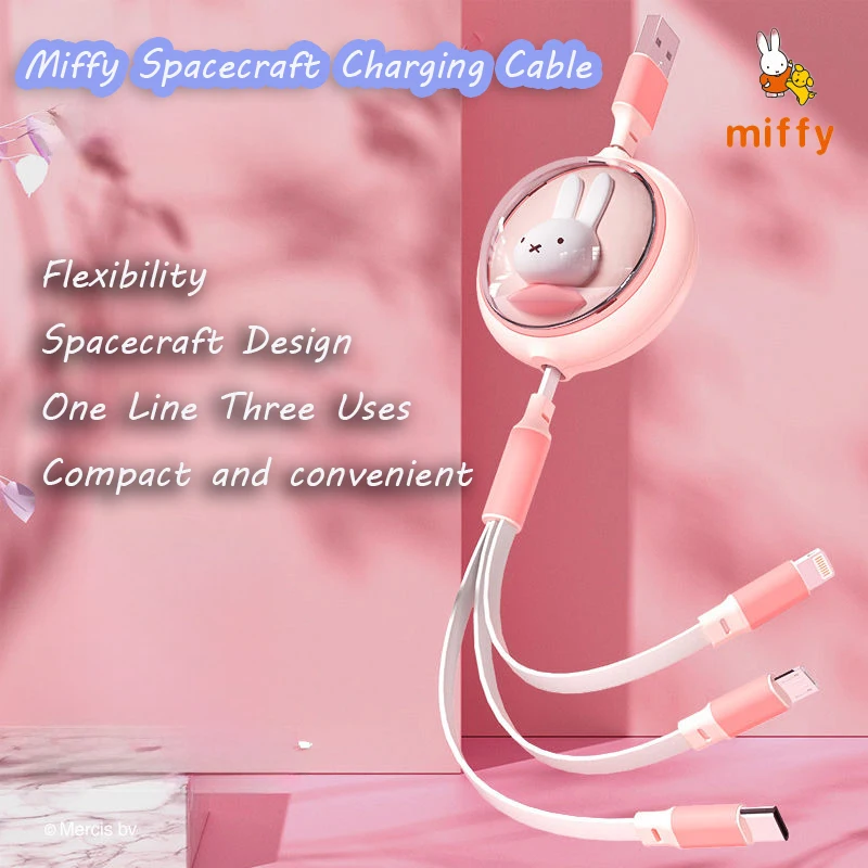 

Kawaii Miffy 3 IN 1 USB Cable Micro USB Type C Charger Cable Multi 2A Usb Port Fast Charging Cord for Xiaomi IPhone Samsung Gift