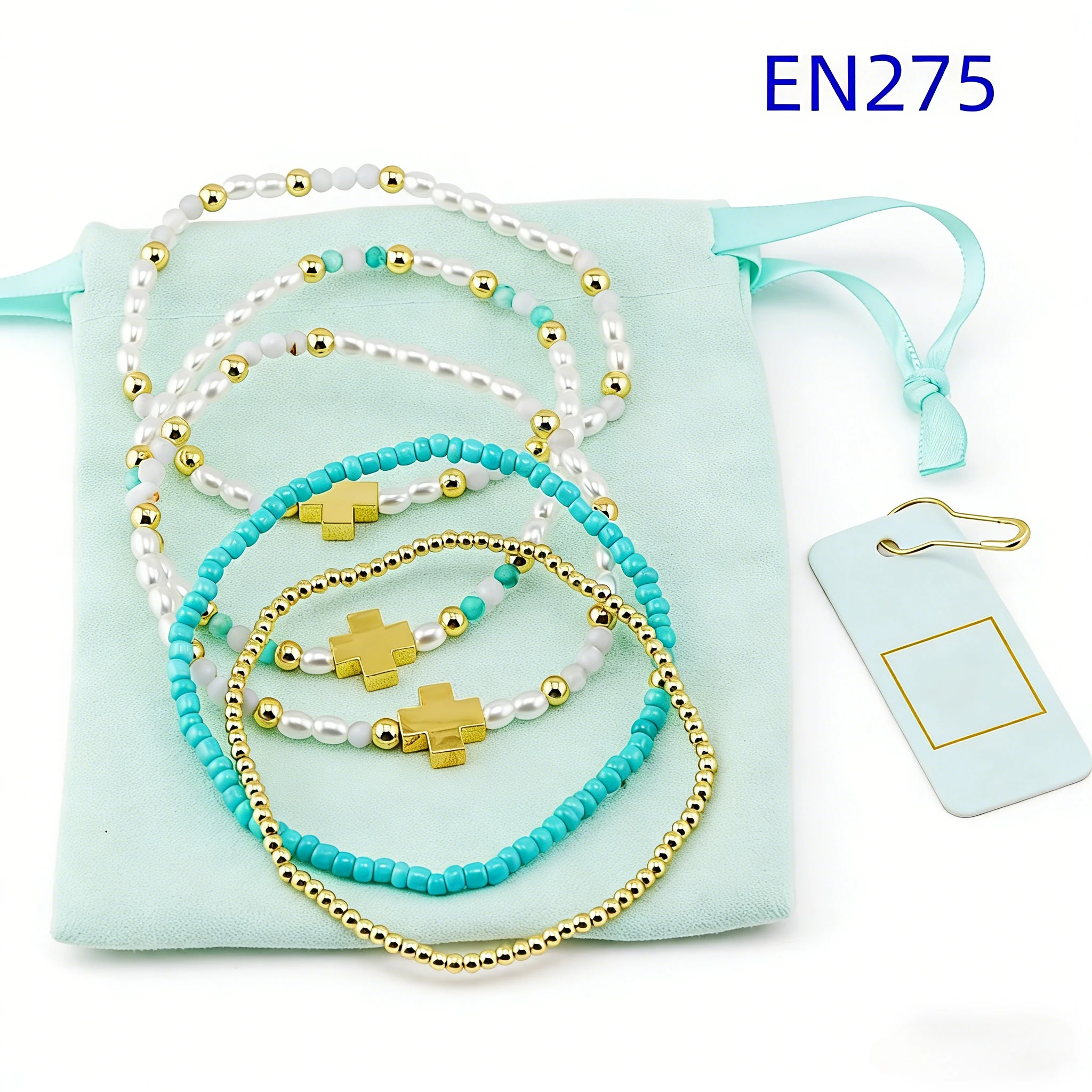 

YEEVAA Layered Gold Cross Bracelet, Turquoise Stone & Pearl Beaded Stretch Bracelet, Fashion Jewelry Gift for Women Daily Wear