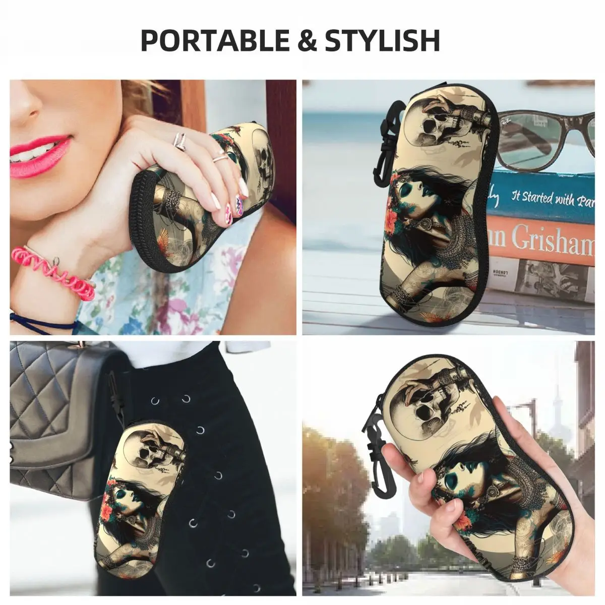 알렉산더 고딕 라스 엘레간테스 걸스 데이 오브 데드 스컬 쉘 안경 케이스 휴대용 선글라스 박스 여성 남성 소프트 안경 가방