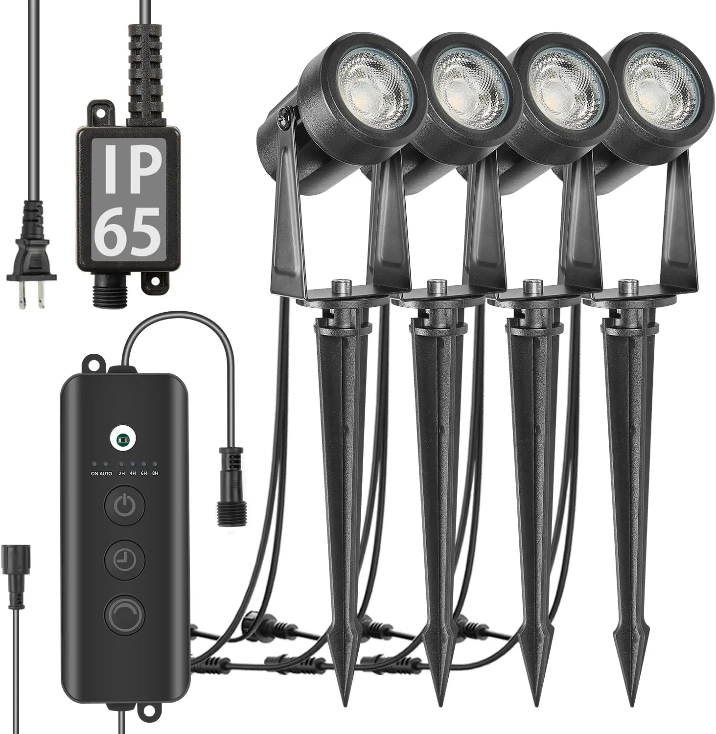 

4 Pack Outdoor Landscape Lights with Dusk-to-Dawn Sensor, Adjustable Brightness & Timer