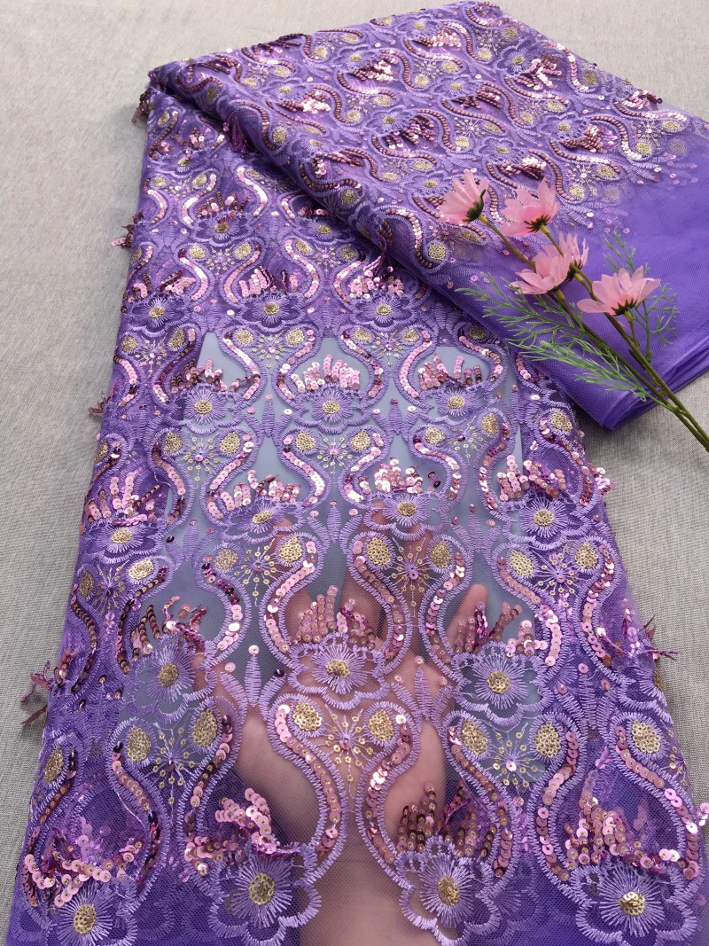 Kalume African Tulle Lace Fabric Sewing Nigerian French Tulle Lace Fabric Sequins High Quality For Party Wedding Dress A2722