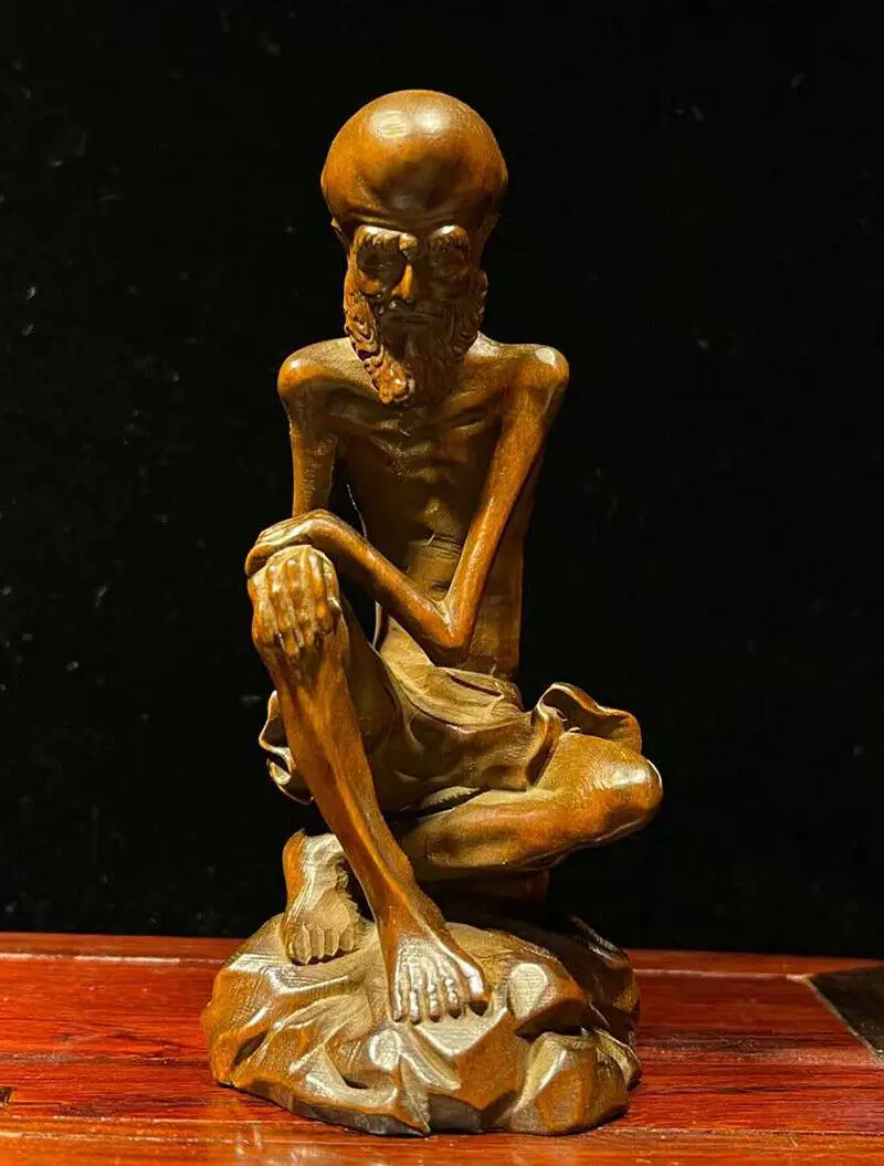 BY009 -11 X 5 X 5 CM Boxwood Carving Figurine Carving : Thin Damo Monk