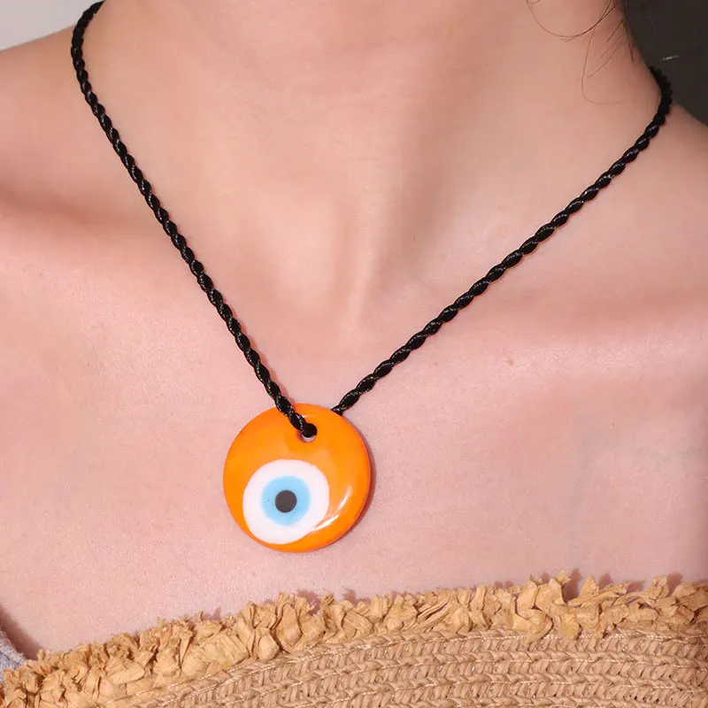 Water Droplet Heart Star Round Glass Colorful Evil Eye Pendant Necklace for Women Men Party Couple Jewelry Gift 2023 NEW