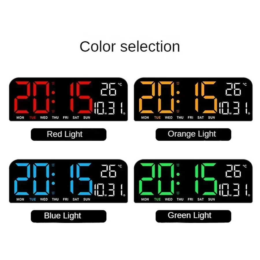 Large 9 Inch Digital Wall Clock USB Powered with Temperature Humidity Week Auto Dimmer DST Table Clock 12/24H Electronic LED gallery 3