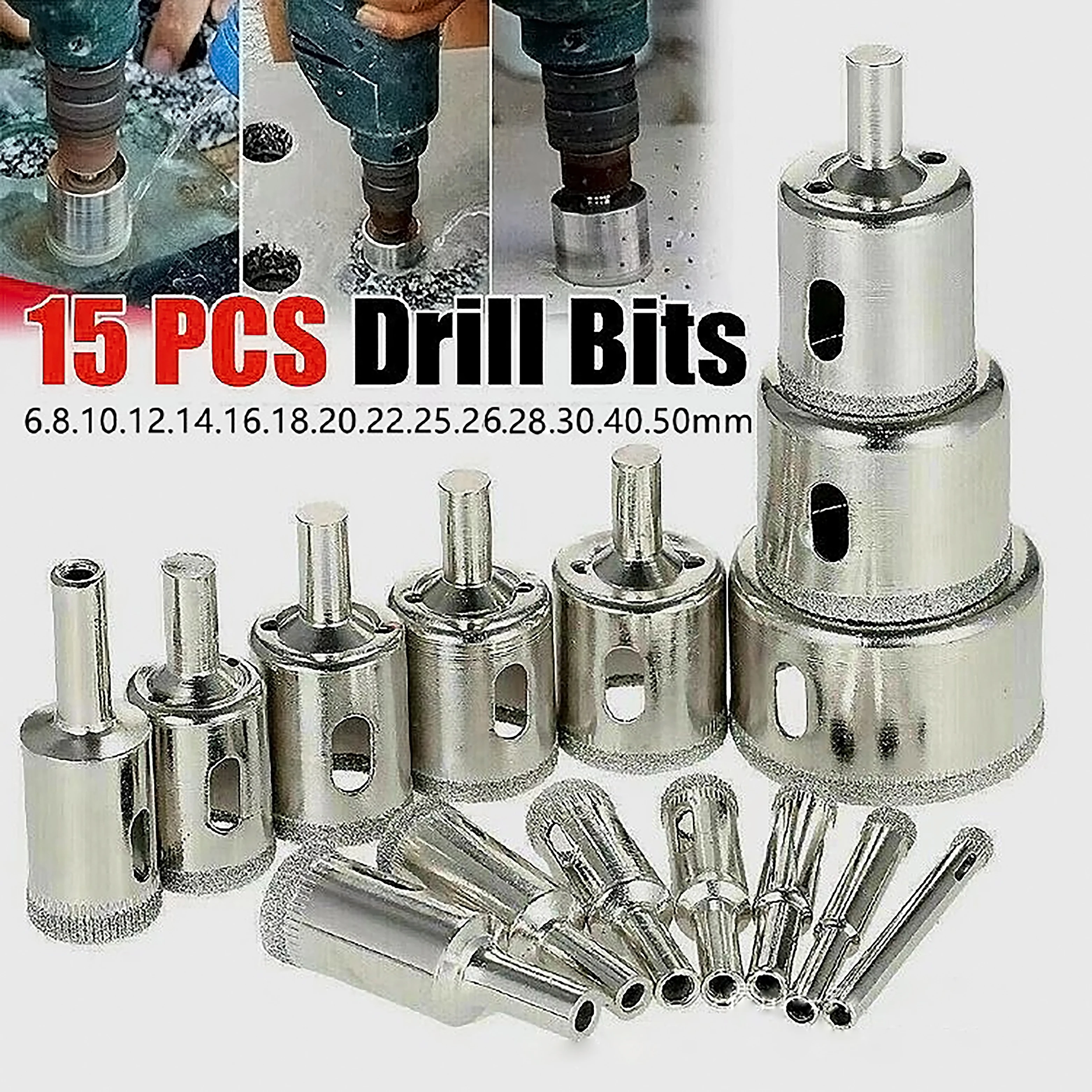 10pcs/15pcs 3-50mm Diamond Coated Hole Saw Core Drill Bit for Porcelain Tile Marble Glass Ceramic cutting tools Drill