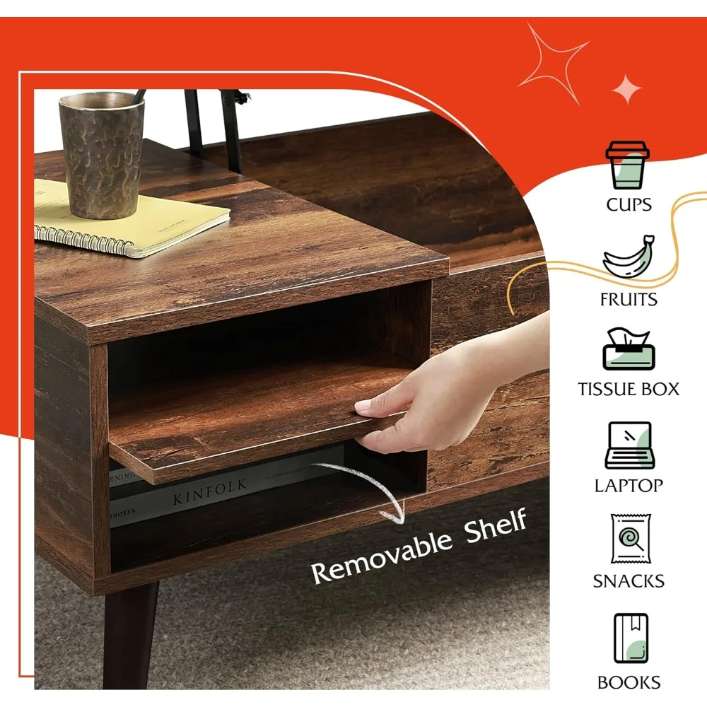 Coffee Table for Living Room, Lift Top Coffee Table with Storage,Small Modern Living Room Table with Adjustable Shelf