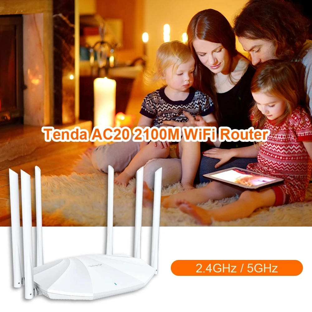 Tenda AC20 AC2100 Wireless WiFi Router with 2.4G/ 5G High Gain Antenna Wifi Repeater Dual Band Wireless-AC Router Easy Control