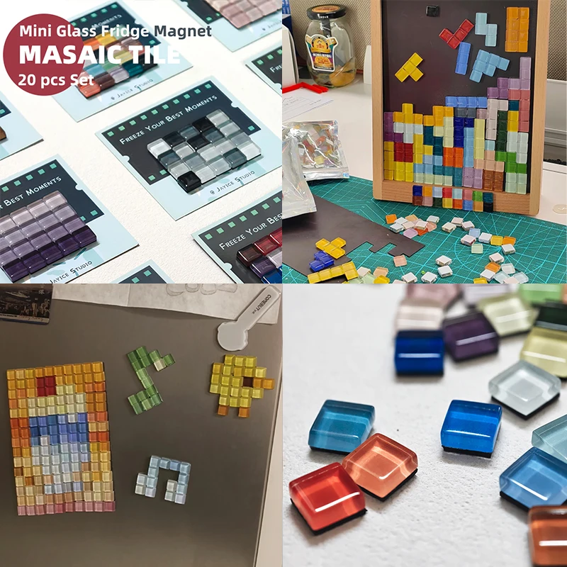 9 Color Series Mini Glass Mosaic Fridge Magnets 1*1cm DIY Refrigerator Magnet  20 Pcs Set Cute Pixel Square Tile Home Room Decor
