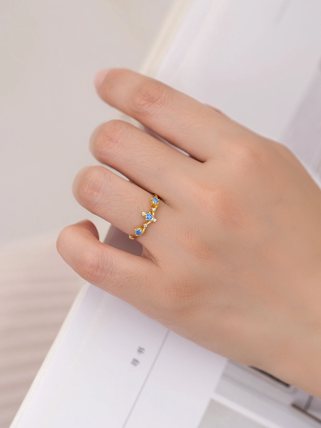 Light Luxury Real 100% 925 Sterling Silver 18k Gold Blue Cubic zirconia crown Open Rings For Women Party Fine Jewelry