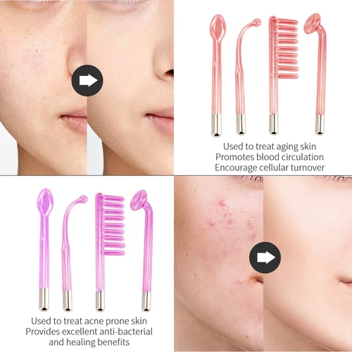 Imagen 2 del producto Máquina de belleza Facial portátil de alta frecuencia 4 en 1, electrodo, tubo de vidrio con luz púrpura, varita para masaje de acné, SPA Facial, cuidado de la piel