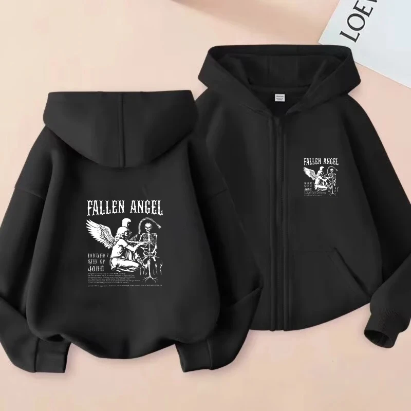 

Men's Hooded Jacket Black Fallen Angel Printed Wings Design Casual Streetwear Hoodie for Men Outdoor Fashion Wear
