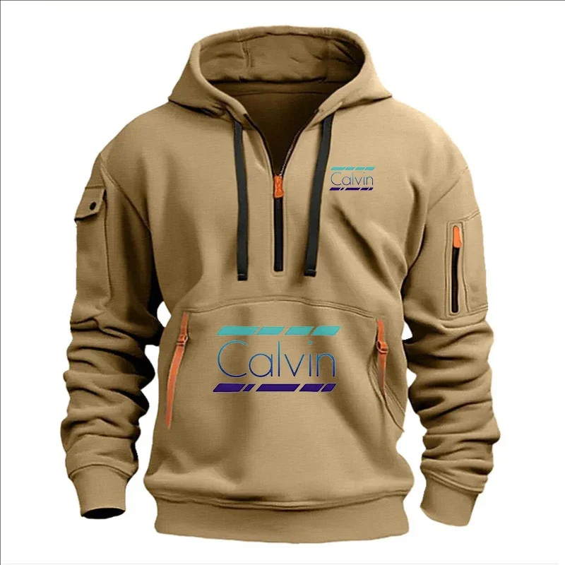 

Men's Large-sized Sporty Casual Long-sleeved Hoodie, New Spring and Autumn Men's Arm Zipper Multi-pocket Ribbon Pullovers