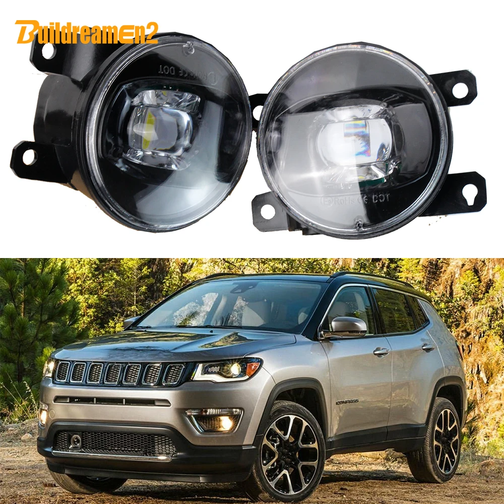 2 Pieces 30W H11 LED Lens Fog Light Accessories Adjustable Car Front Bumper Fog Lamp 8000LM For Jeep Compass MP 2017 2018 2019