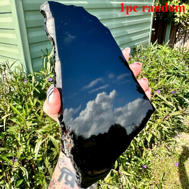 1pc Random Shape Natural Obsidian Slab, Polished And Sliced, Perfect Gift For Home Or Office Decoration, Especially For