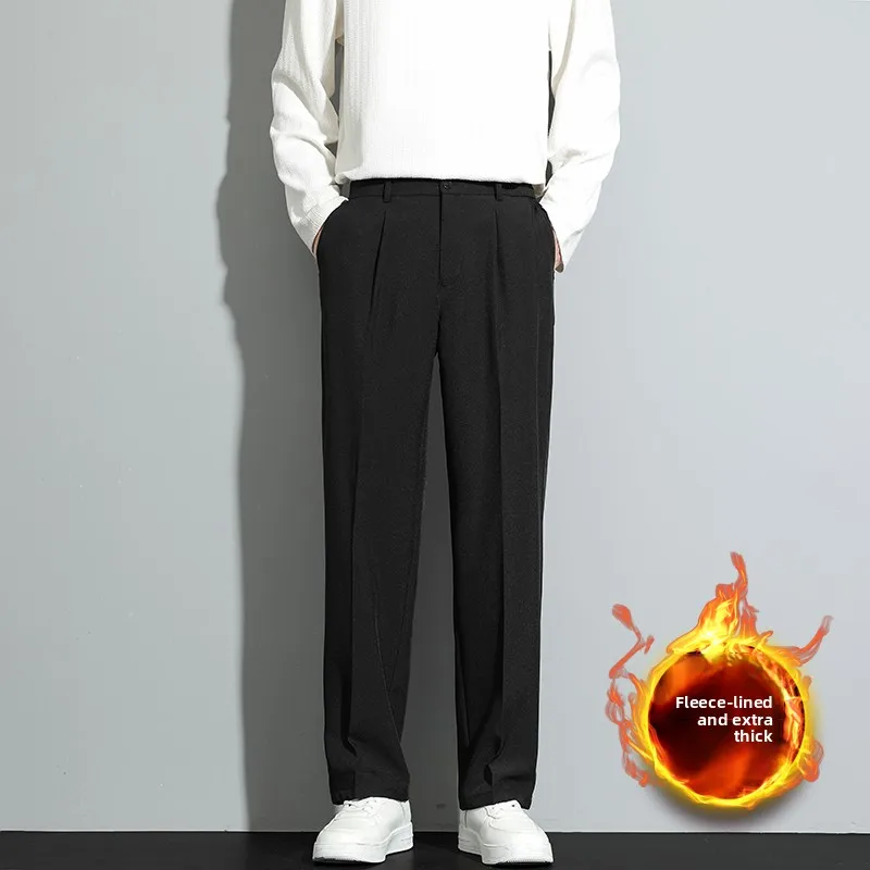 

Men's Casual Straight Leg Anti-Wrinkle Fce Lined Suit Pants Long Trousers Autumn Winter Polyester Fiber Neapolitan Trousers