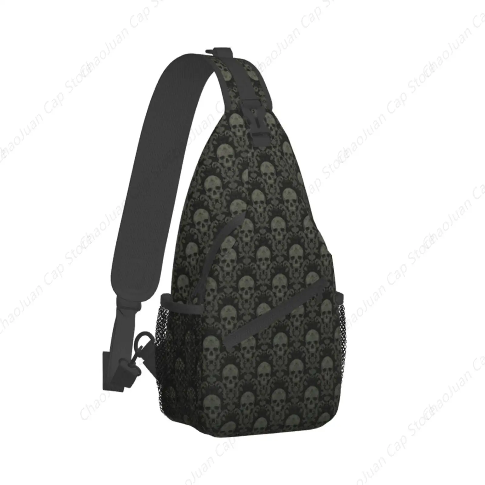 

Gothic Black Skul lSling Backpack Hiking Backpack Crossbody Bag Sports Lightweight And waterproof Chest Bag Shoulder Bag