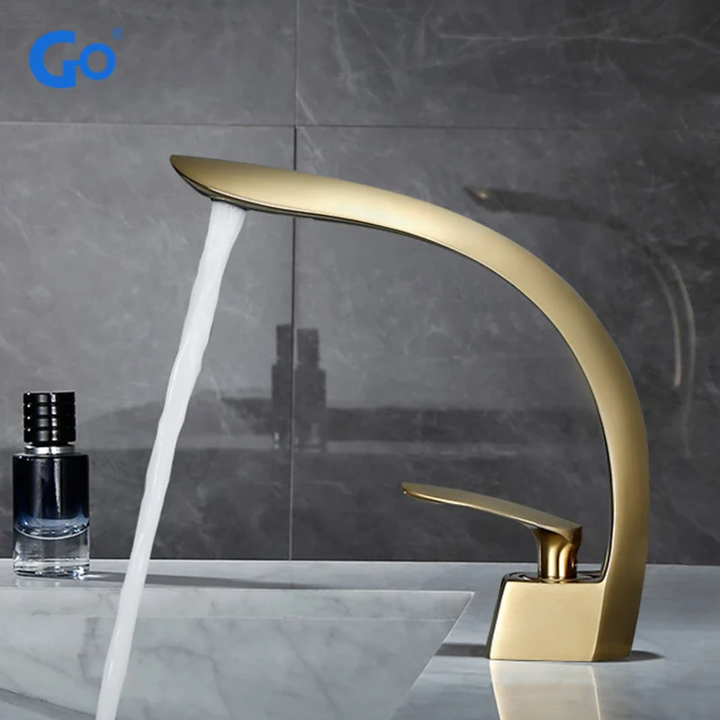 

Basin Faucet Modern Bathroom Mixer Tap Black/Gold Wash basin Faucet Single Handle Hot and Cold Waterfall Faucet