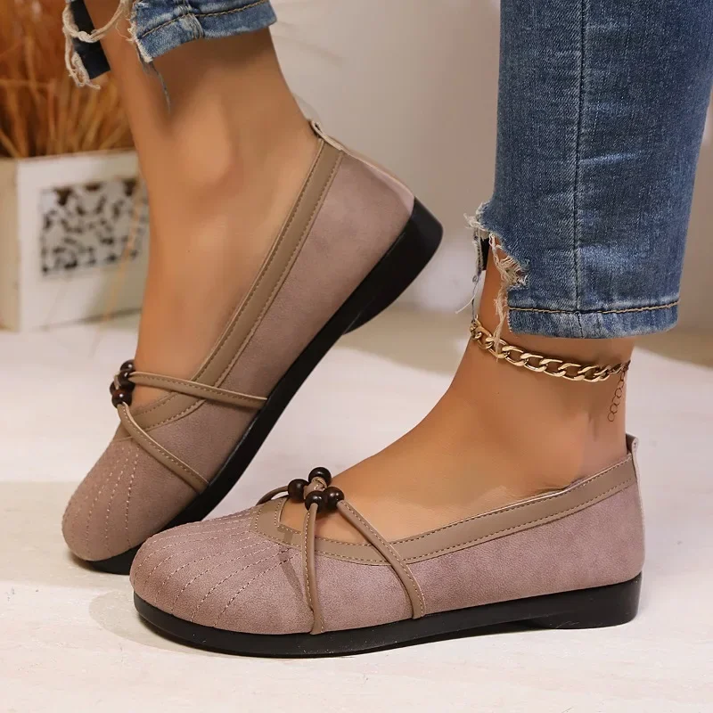 

Shoes for Women 2025 Hot Sale Lace-up Cuff Women's Flats Fashion String Bead Casual Flat Shoes New Best Seller Flat Low Heels