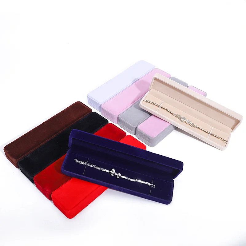 1/2 Wholesale High-end Velvet Round-edge Jewelry Box Long Chain Ring Storage Packaging Jewelry Storage Jewelry Necklace Box