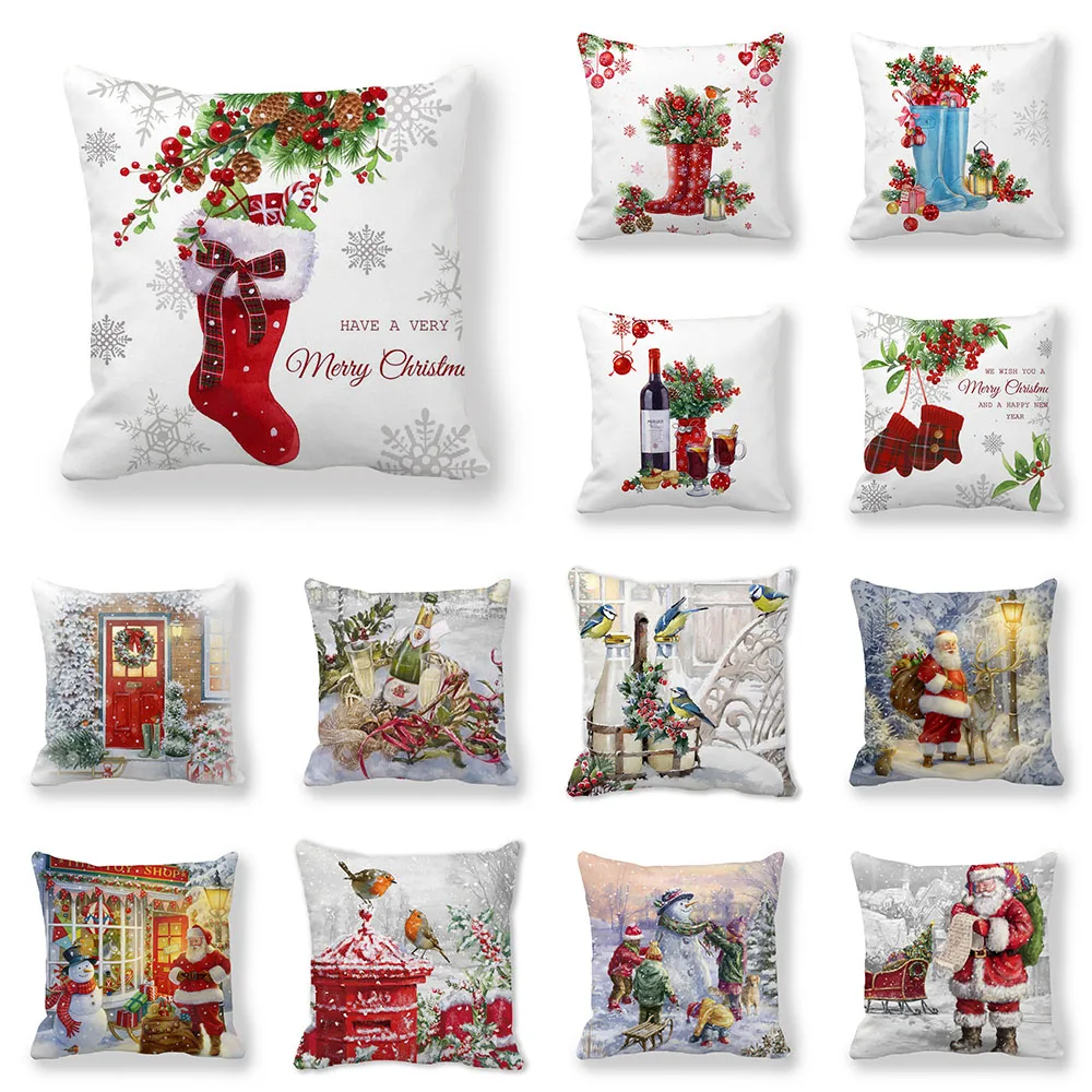 Christmas decoration Santa Claus snowman printed cushion cover for home living room sofa  pillowcase 45x45cm