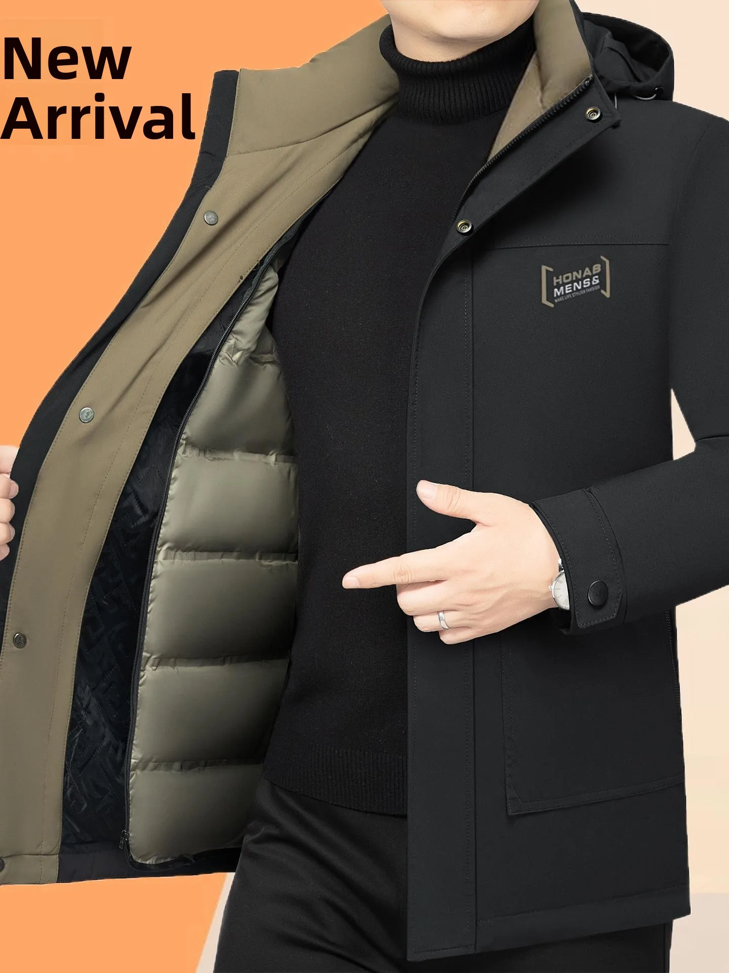 

Detachable Hooded Slim Fit Thiened Men's down Jaet 2025 Winter Faionable Casual Sle Urban Leisure Polyester Fiber