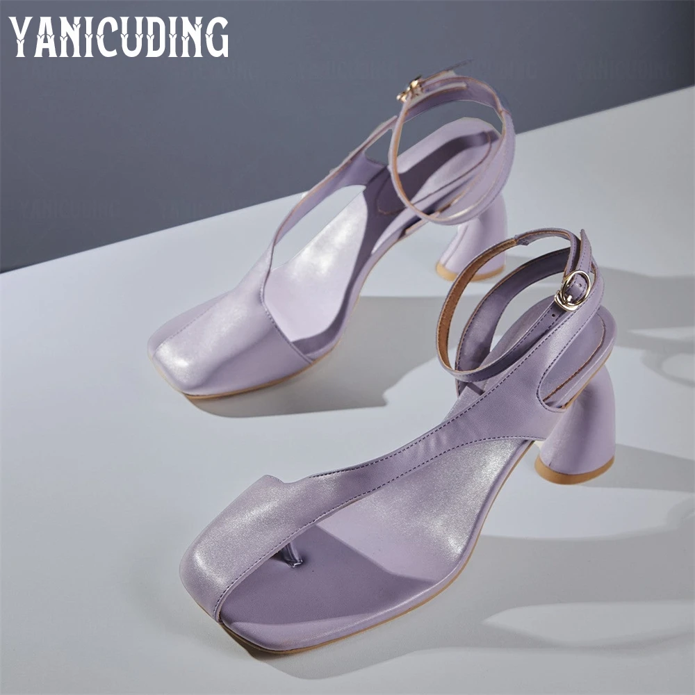 

Cutout Novelty Leather Sandals Designer Style Strange Heel Summer Shoes Ankle Strap Fashion Sandals for Women Customizable Color