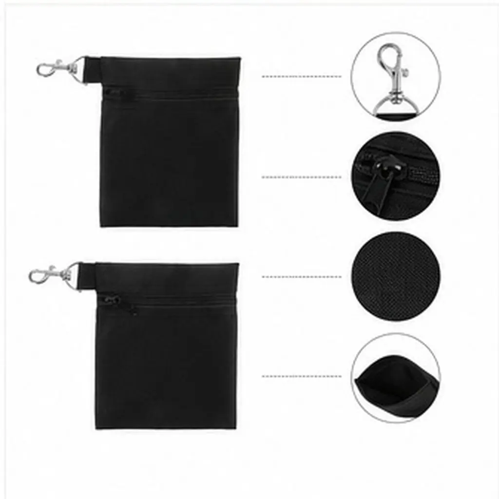 2pcs Golf Tee Pouch Nylon Lightweight Wear-Resistant with Zipper & Rotating Lobster Clip Waist Bag