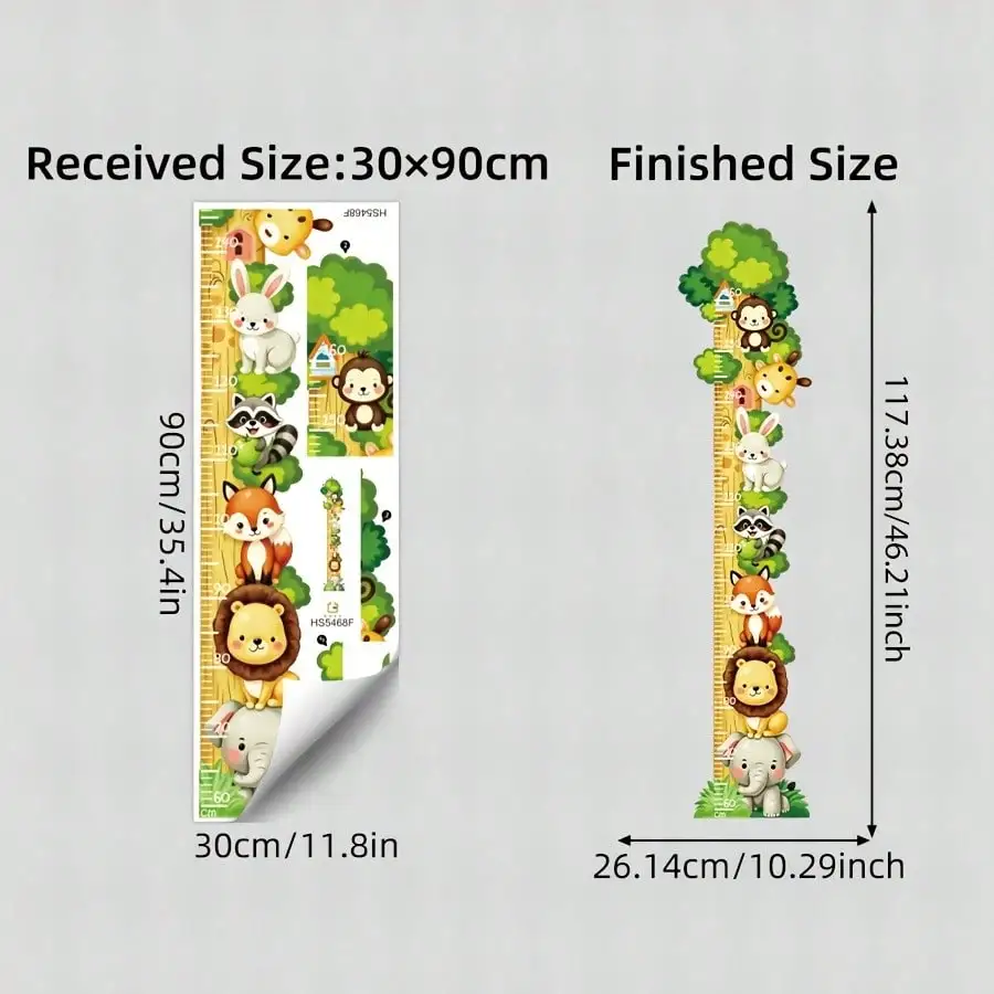 1pc Cute Cartoon Animal Tree Height Chart Wall Sticker, Premium Removable PVC Self-adhesive Decal, Whimsical Forest Growth