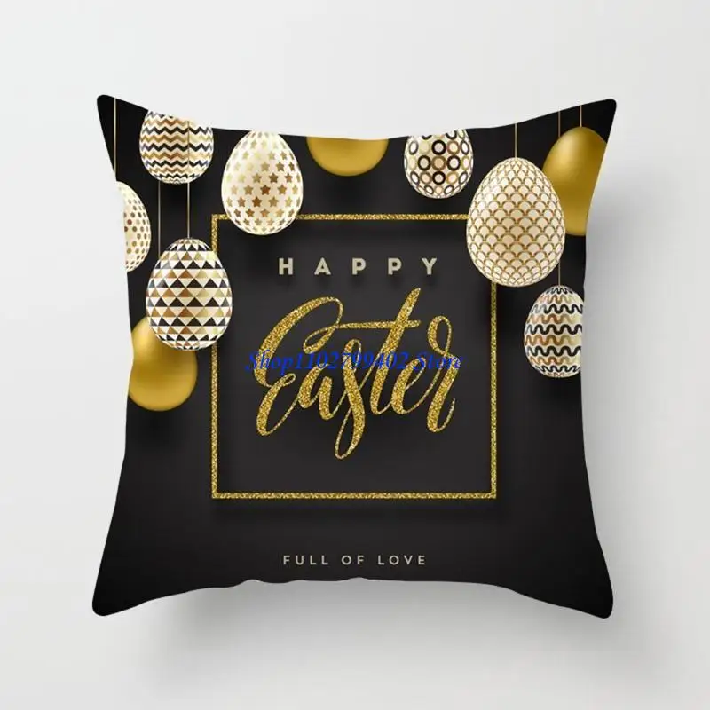 547F 45x45cm Happy Easter Decorative Throw Pillow for Case Rabbit Bunny Eggs Printed Holiday Festive Polyester Cushion Cover