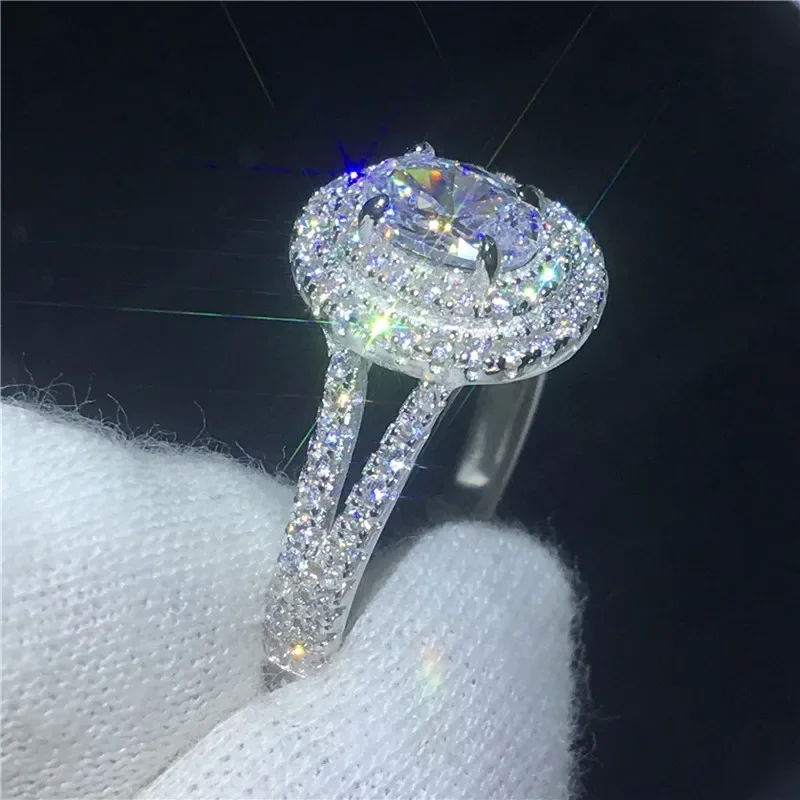 Luxury oval 100% Soild 925 Sterling Silver ring 1ct Sona 5A zircon Stone cz Engagement Wedding Band Ring for women men Jewelry