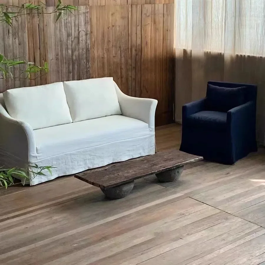 Tissu de chanvre délavé rétro pour trois personnes, style japonais, design blanc, meubles entièrement détachés et lavés