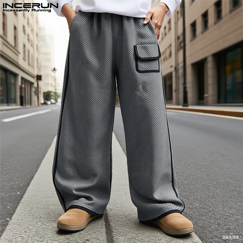 

INCERUN Men Pants Patchwork Elastic Waist Joggers Pockets Straight Trousers Men Streetwear Joggers 2025 Casual Male Long Pants