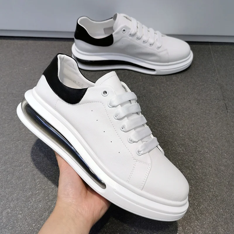 

Мужская повседневная обувь из натуральной кожи, белые туфли на плоской подошве со шнуровкой, дышащие кроссовки на воздушной подушке, мужская обувь в уличном стиле