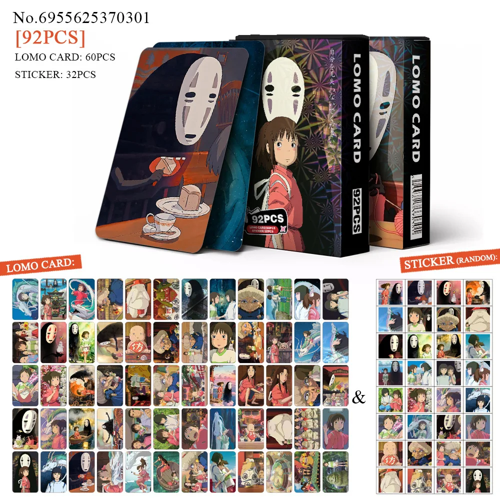 

92pcs Anime Card Sen To Chihiro No Kamikakush Three Inch High-definition Photo Card Anime Sticker LOMO Card Greeting Card Gift
