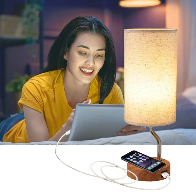 Imagem -03 - Candeeiro de Cabeceira com Carregador sem Fio Pequenas Lâmpadas de Mesa Led Controle de Toque Luz Recarregável para Quarto de Criança Porta Usb 2024