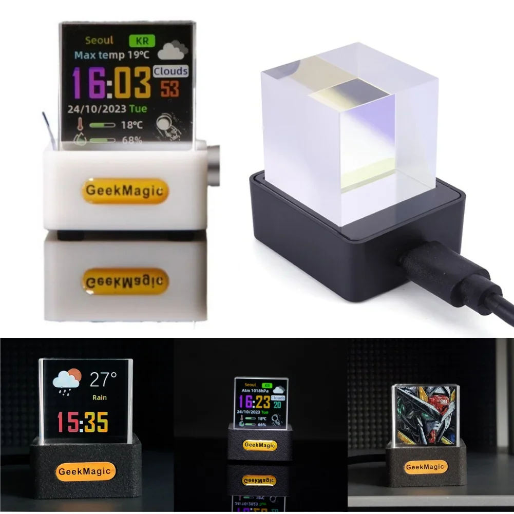 

Crystal Cube Photo Display Holographic Desktop Mini Smart WIFI Weather Station Clock with GIF Animations Album for Home Office