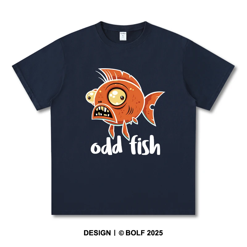 Damen-T-Shirt mit Odd Fish-Aufdruck, 100 % Baumwolle, übergroße, schrullige Grafik-T-Shirts für Herren, Sommer-Tops, exzentrische Streetwear