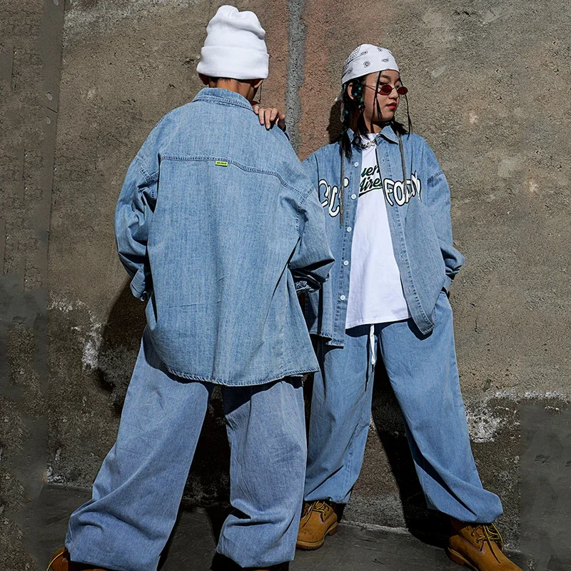 

Children'S Jazz Performance Costumes Ballroom Hip Hop Dance Festival Clothes Long-Sleeved Denim Shirt Hiphop Suit