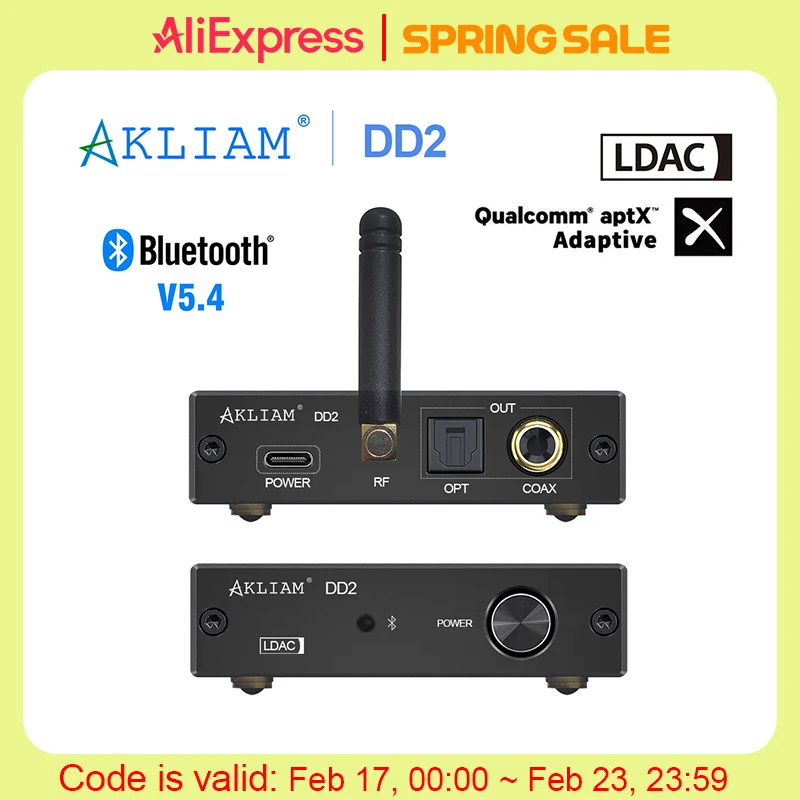 AkLIAM DD2 LDAC Aptx-Adaptive Bluetooth 5.4 to SPDIF Coaxial and Optical Output Digital Interface APTX-HD LDAC Converter