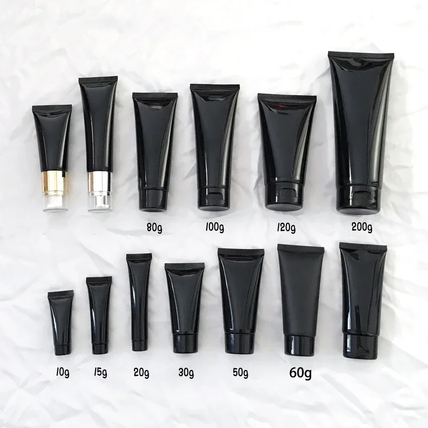 

10g 15g 20g 30g 50ml 60g 80g 100g 200ml Black Plastic Squeeze Bottle Cosmetic Container Skin Care Cream Soft Tube Free Shipping