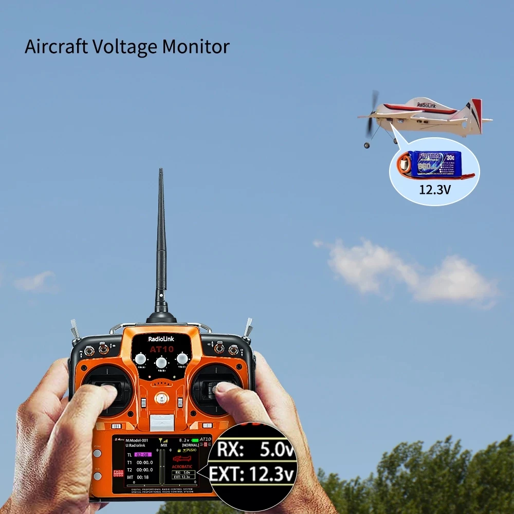 Radiolink AT10II 2.4Ghz 12CH RC Transmitter and Receiver R12DS AT10 II PRM-01 Voltage Return