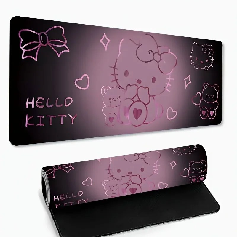 قطعة واحدة من لوحة الماوس الكبيرة Sanrio Hello Kitty - تصميم قلب وردي وأرجواني لطيف، قاعدة مطاطية مضادة للانزلاق، سطح مقاوم للماء وغير قابل للانزلاق، Du