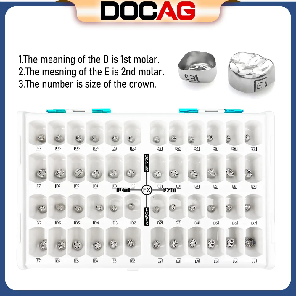 

DOCAG 48-позиционная стоматологическая корона из нержавеющей стали, временные коронки для зубов, основной комплект для заправки молярной короны, предварительно сформированная временная корона