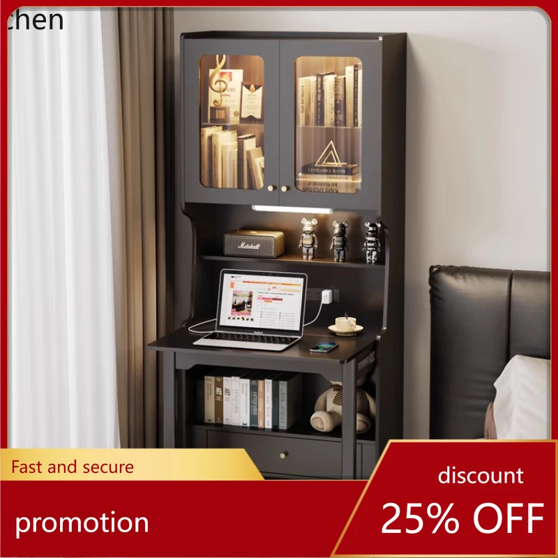 

HT folding desk bookcase integrated modern simple small apartment computer desk bookshelf combination one-piece learning table