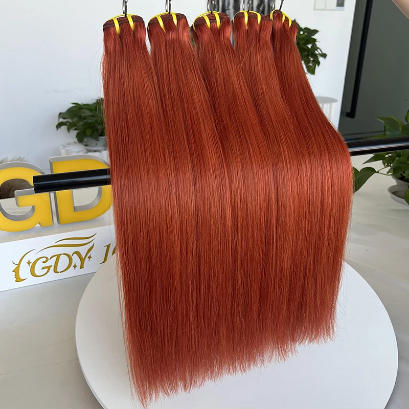 Ginger Straight Pacotes de cabelo humano para mulheres, cabelo brasileiro Remy, 100% cabelo humano, Weave Bundles, #350