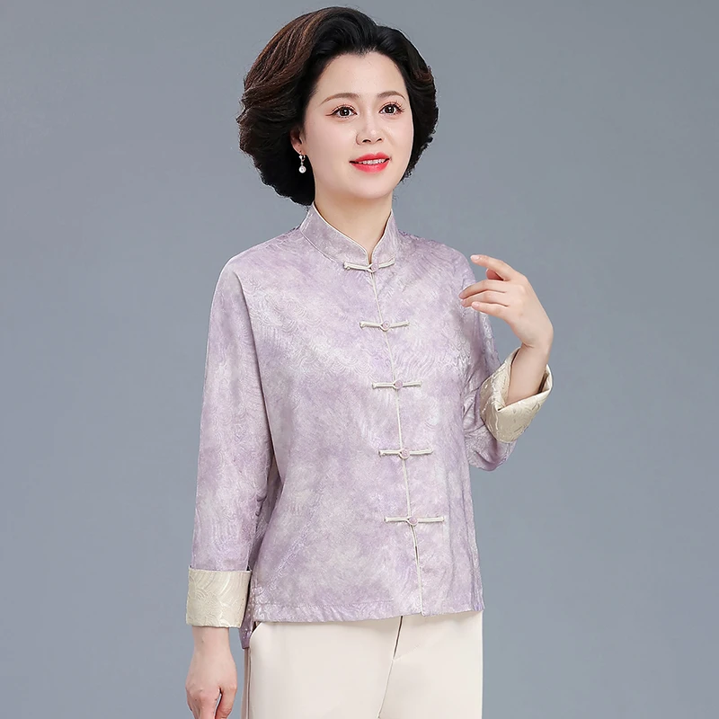 

Spring Faion Double-Sided Wear Chinese Sle Tang Suit Jaet Women's Loose Fit Casual Sle Nine-Quarter Sve irt for ...