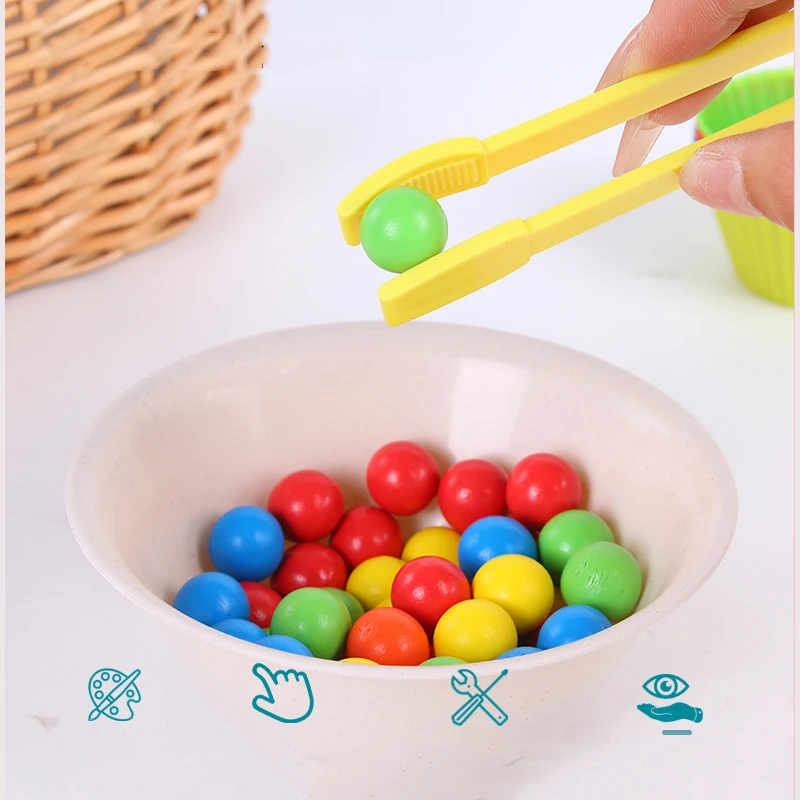 Wooden Montessori Clip Beads Toy Fine Motor Training Color Sorting Matching Early Learning Educational Toys For Children Kids