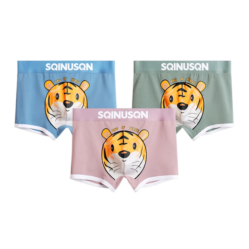 Roupa interior de algodão respirável masculina, Boxer elástico alto, Shorts animais dos desenhos animados, confortável, esportivo, sexy
