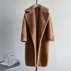 Winter jacke Frauen Lang mantel Wolle gewebter Stoff dicke warme Oberbekleidung übergroße Mode Streetwear Teddybär Mäntel